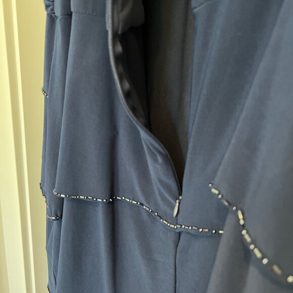 PATRA Navy Jersey Sleeveless Tiered Beaded Formal Evening Gown, Size 24W - Picture 10 of 12